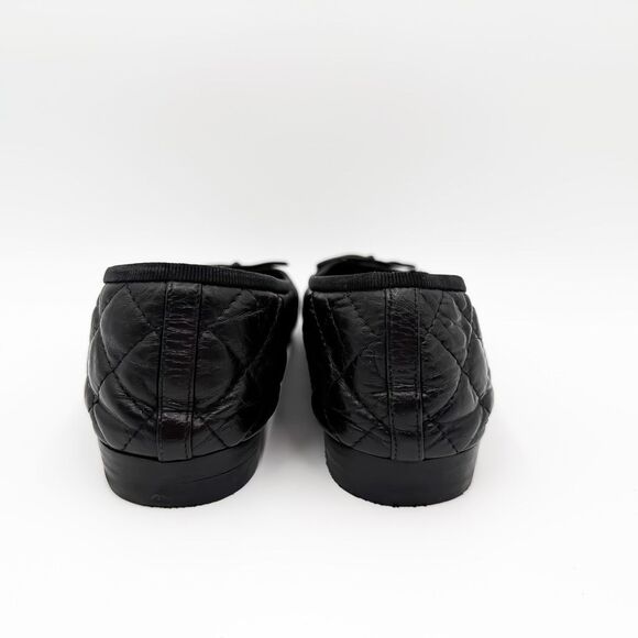 Chanel CC Cap Toe Ballet Flats EU 40 US 9-9.5 Black Quilted Leather Bow Shoe - Picture 4 of 13